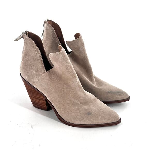 Blondo Wanda Suede Booties 5.5 Tan Gray Beige Western Ankle Boots Waterproof - Picture 2 of 8